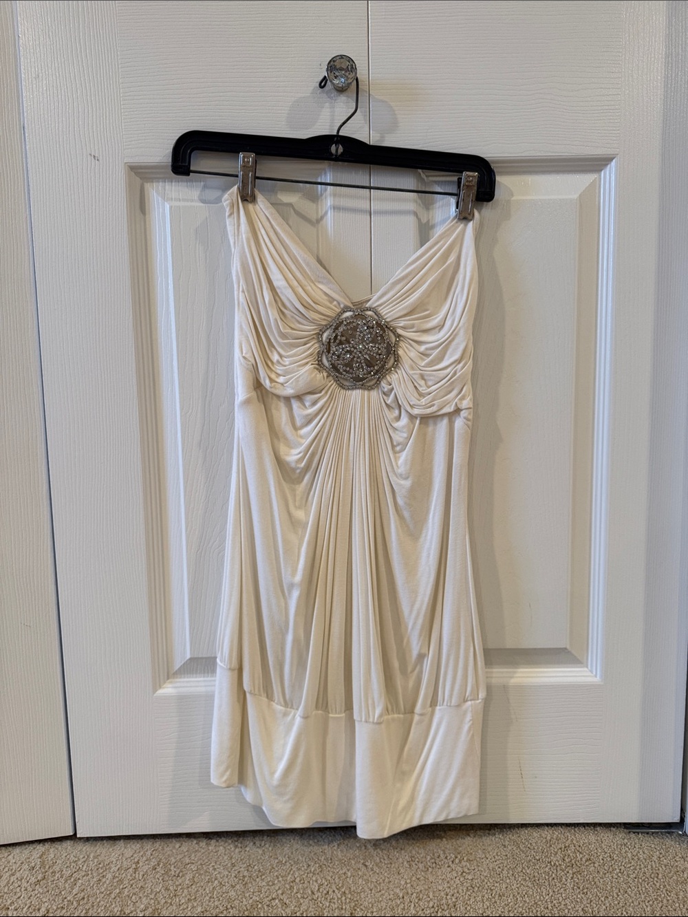 Sky brand Elegant Cream Strapless Dress with Beaded Accent